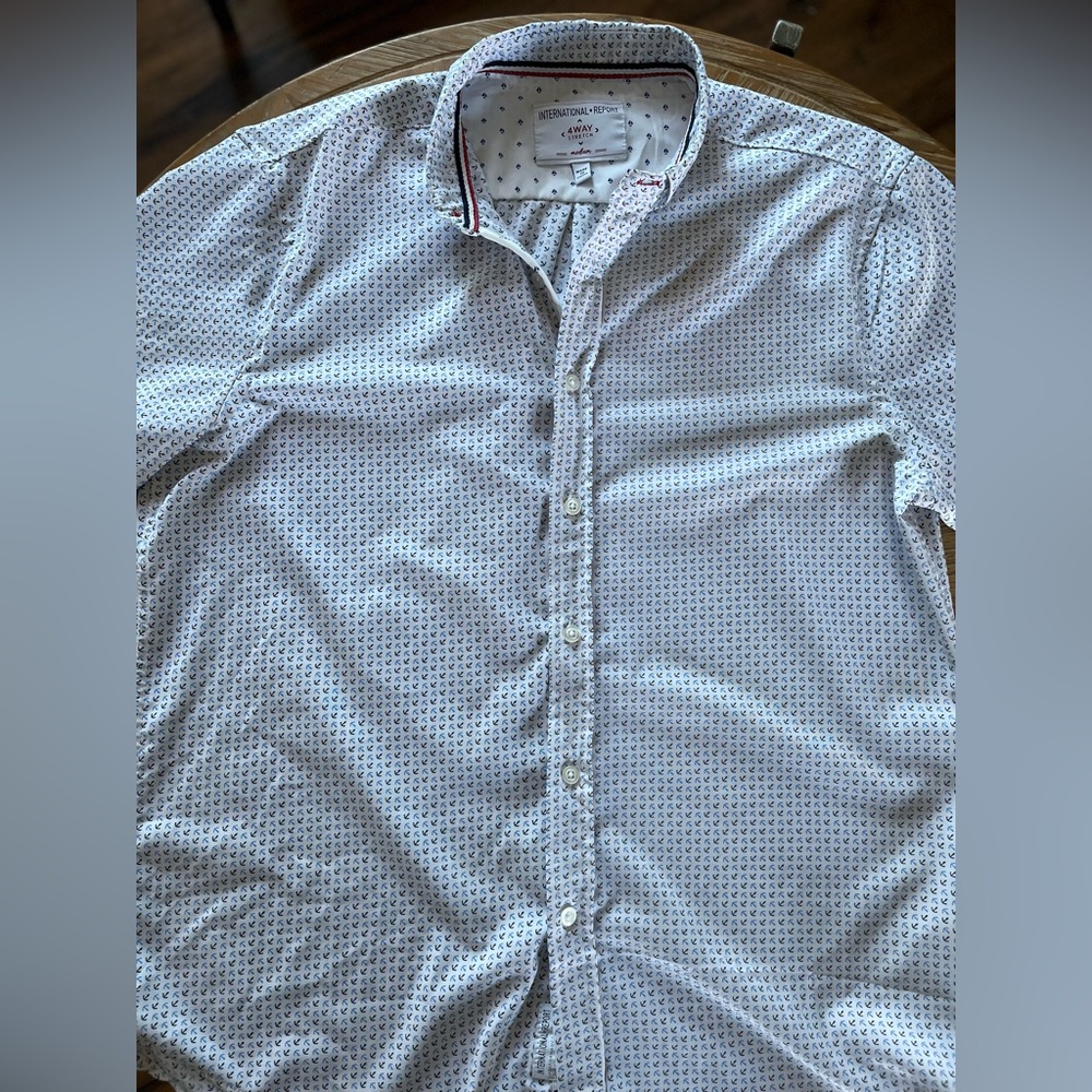Men's Casual Button Down Shirt - White Patterned